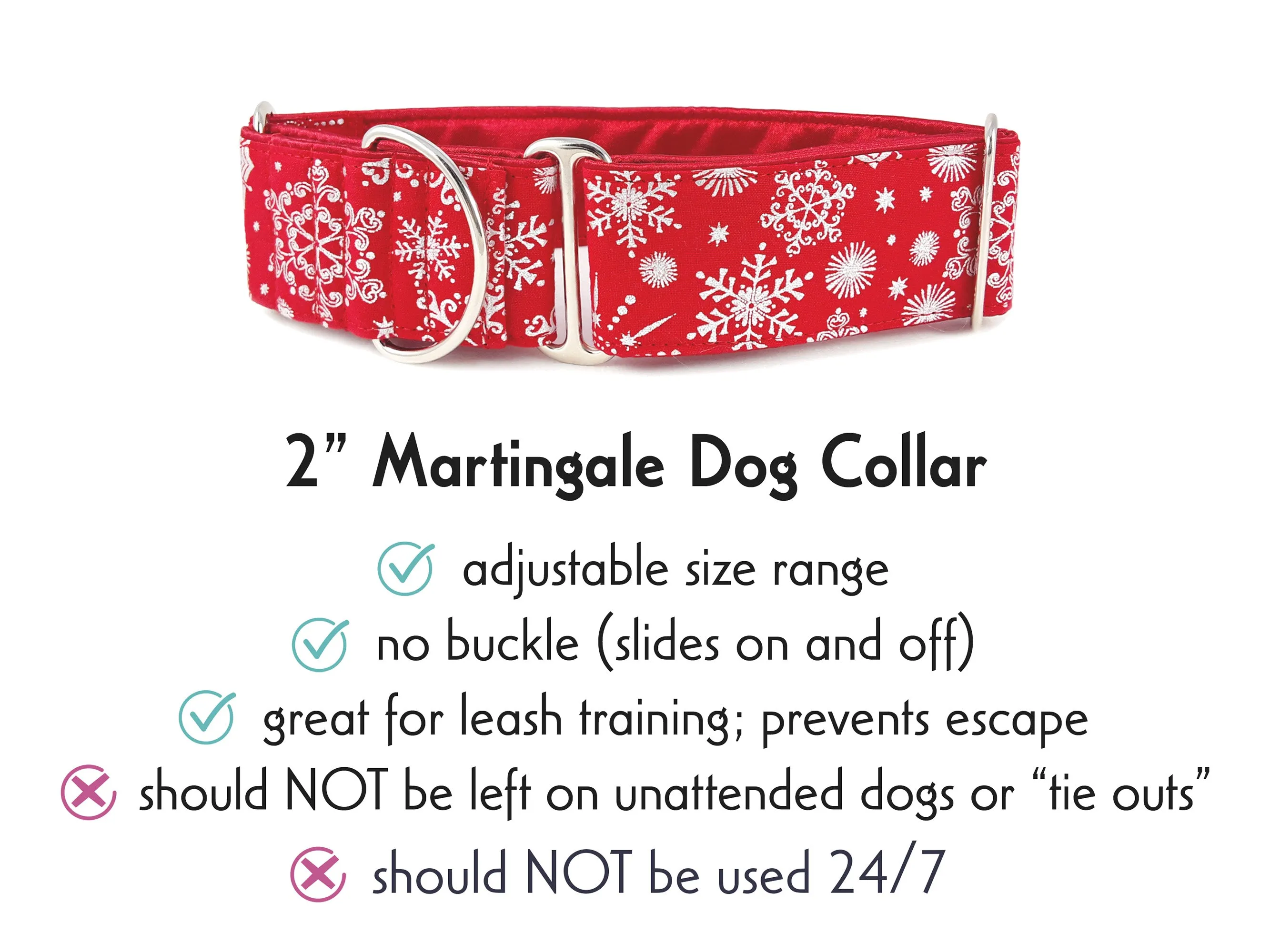 Snowflakes in Red - Martingale Dog Collar or Buckle Dog Collar - 2" Width