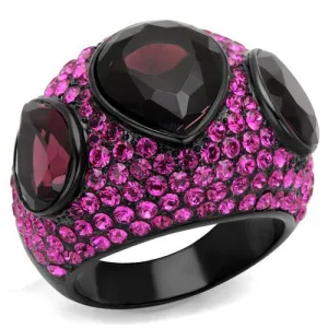 Stainless Steel Ring Synthetic Amethyst TK2276 for Women Style BlackIon