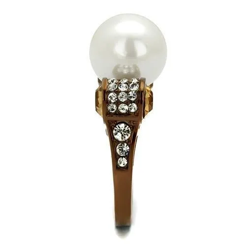 Stainless Steel Ring Synthetic White TK2774 for Women Style Coffee