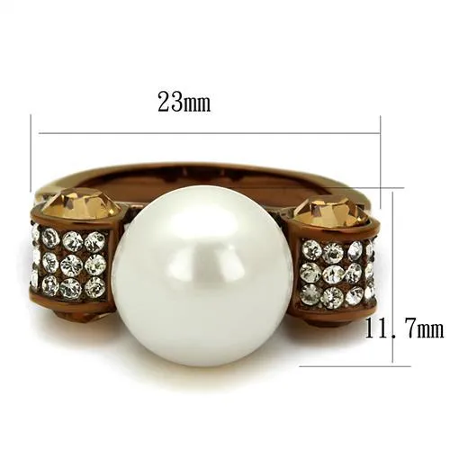Stainless Steel Ring Synthetic White TK2774 for Women Style Coffee