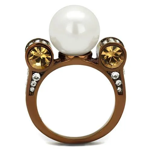 Stainless Steel Ring Synthetic White TK2774 for Women Style Coffee