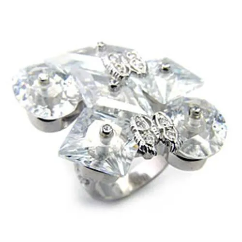 Sterling Silver Ring AAA GRD CZ Clear 7X350 for Women Style Rhodium
