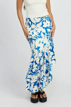 Tara Asymmetrical Ruffle Skirt: Blue White / Contemporary LAST ONE!