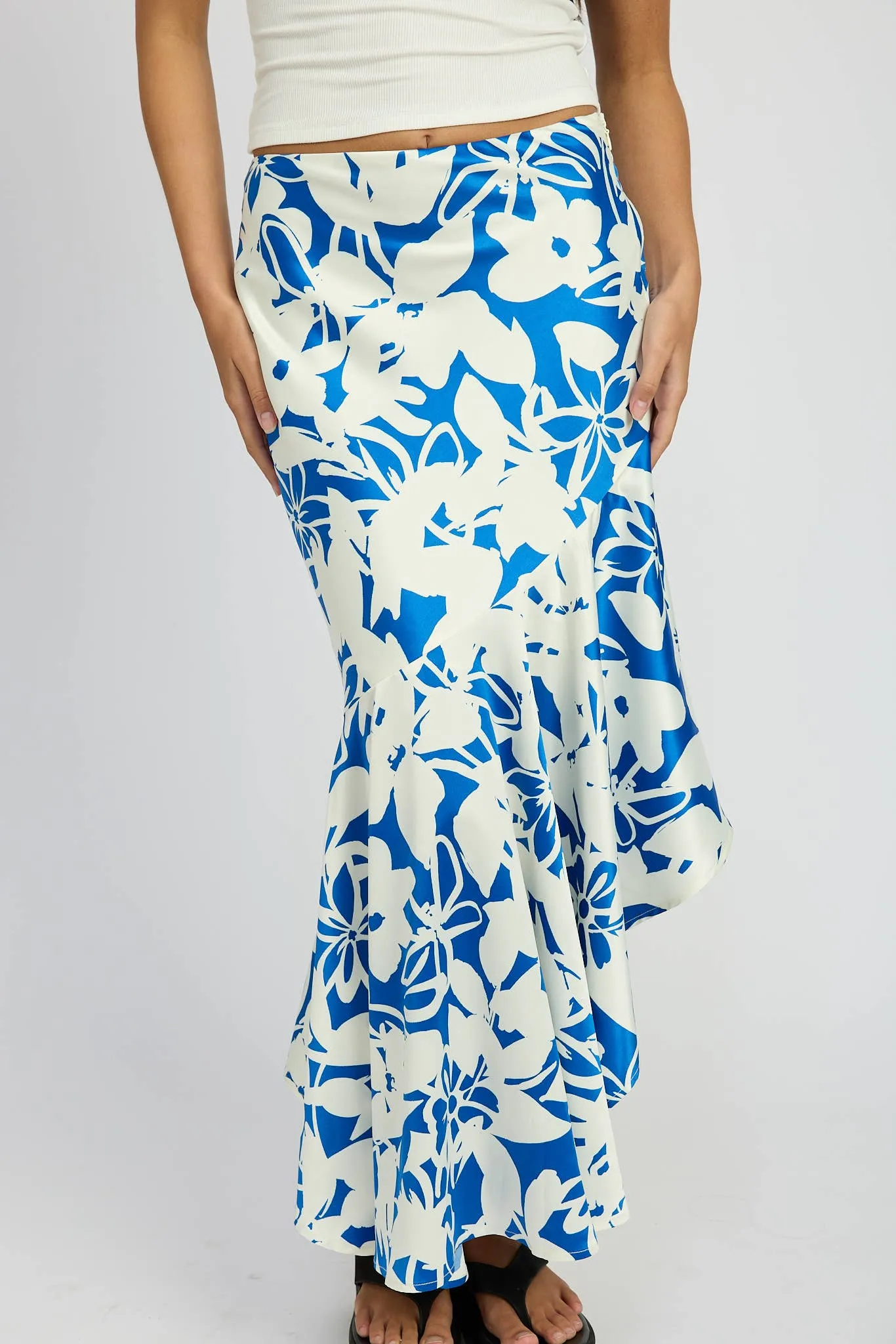 Tara Asymmetrical Ruffle Skirt: Blue White / Contemporary LAST ONE!