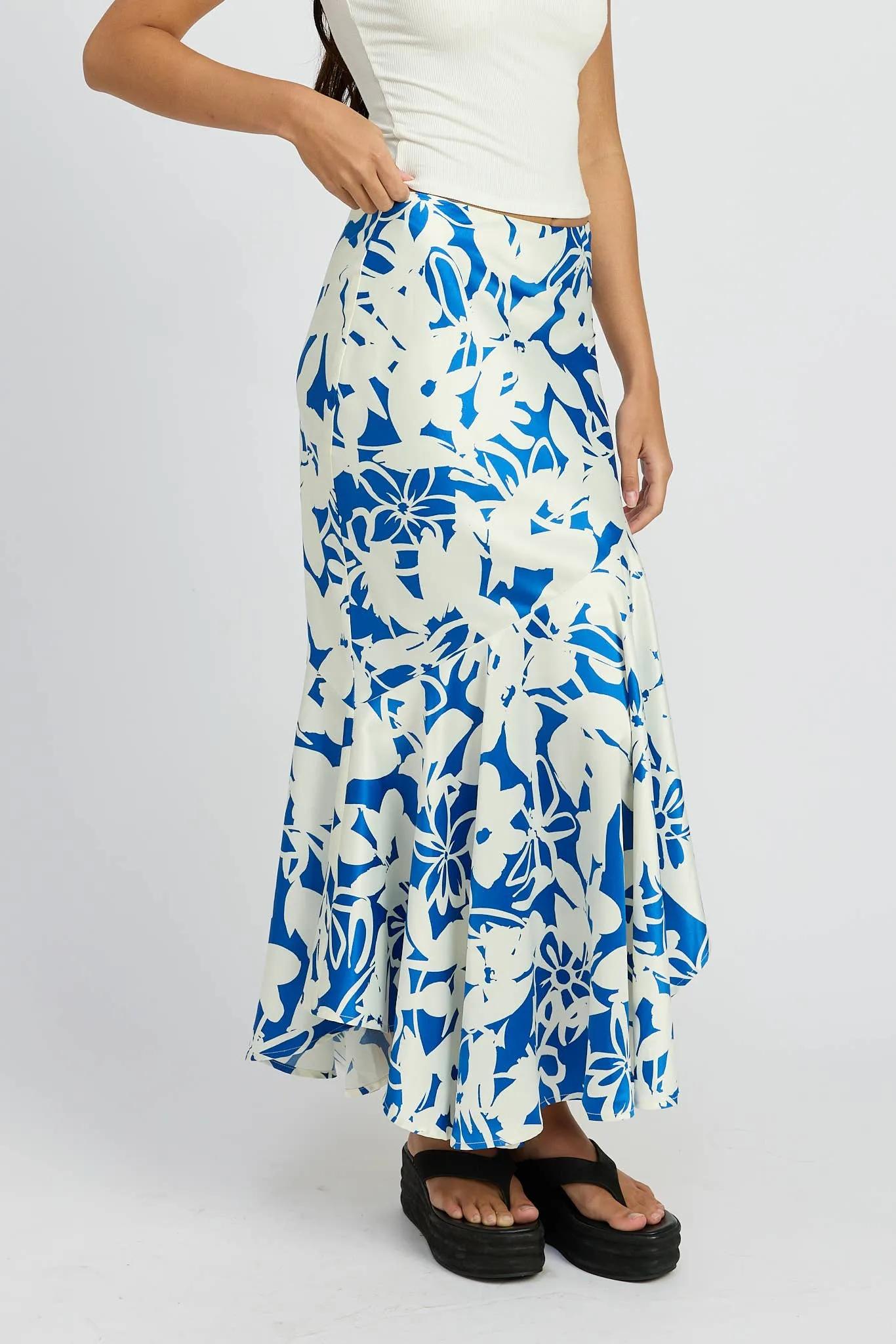 Tara Asymmetrical Ruffle Skirt: Blue White / Contemporary LAST ONE!
