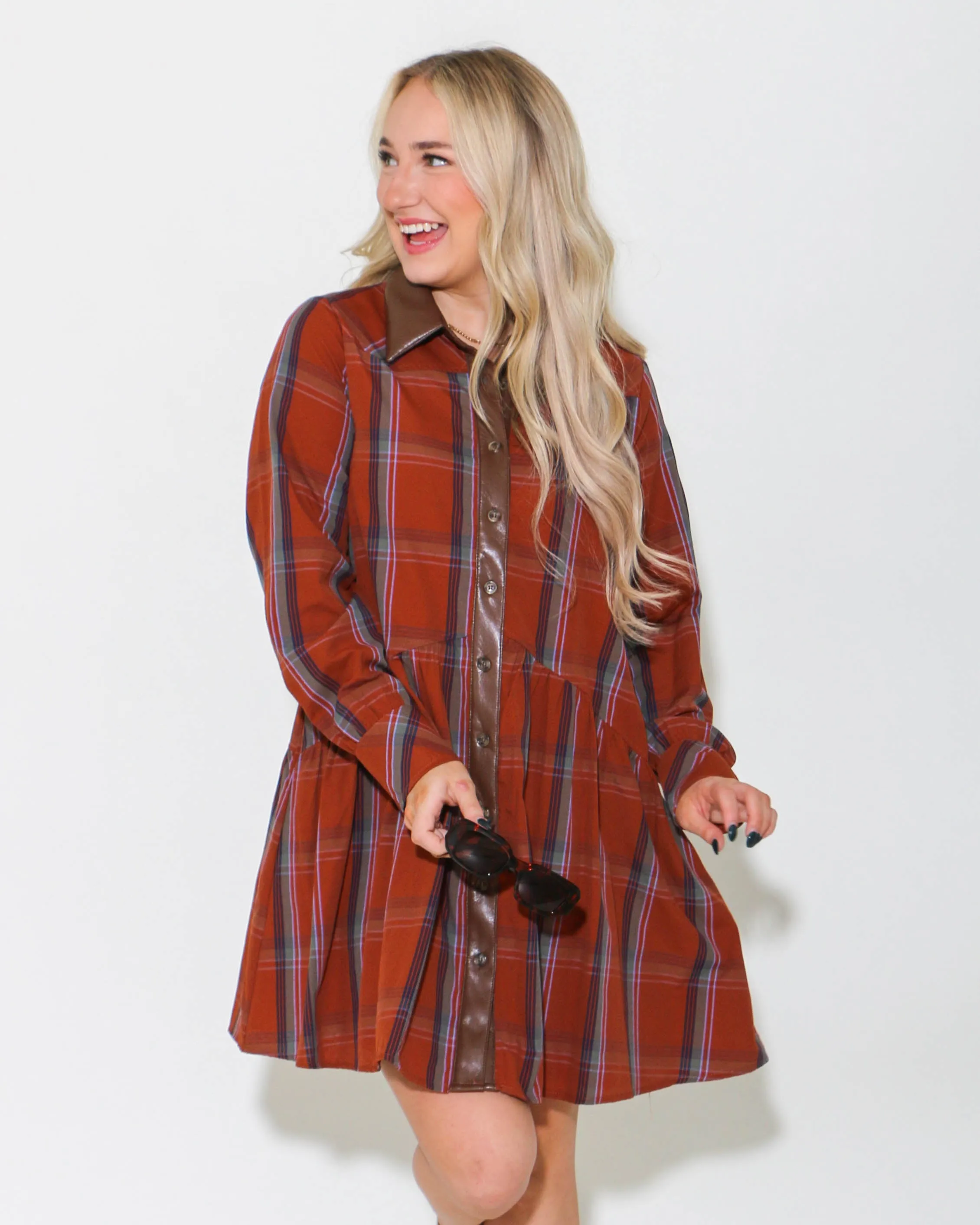 THML Plaid Button Up Dress