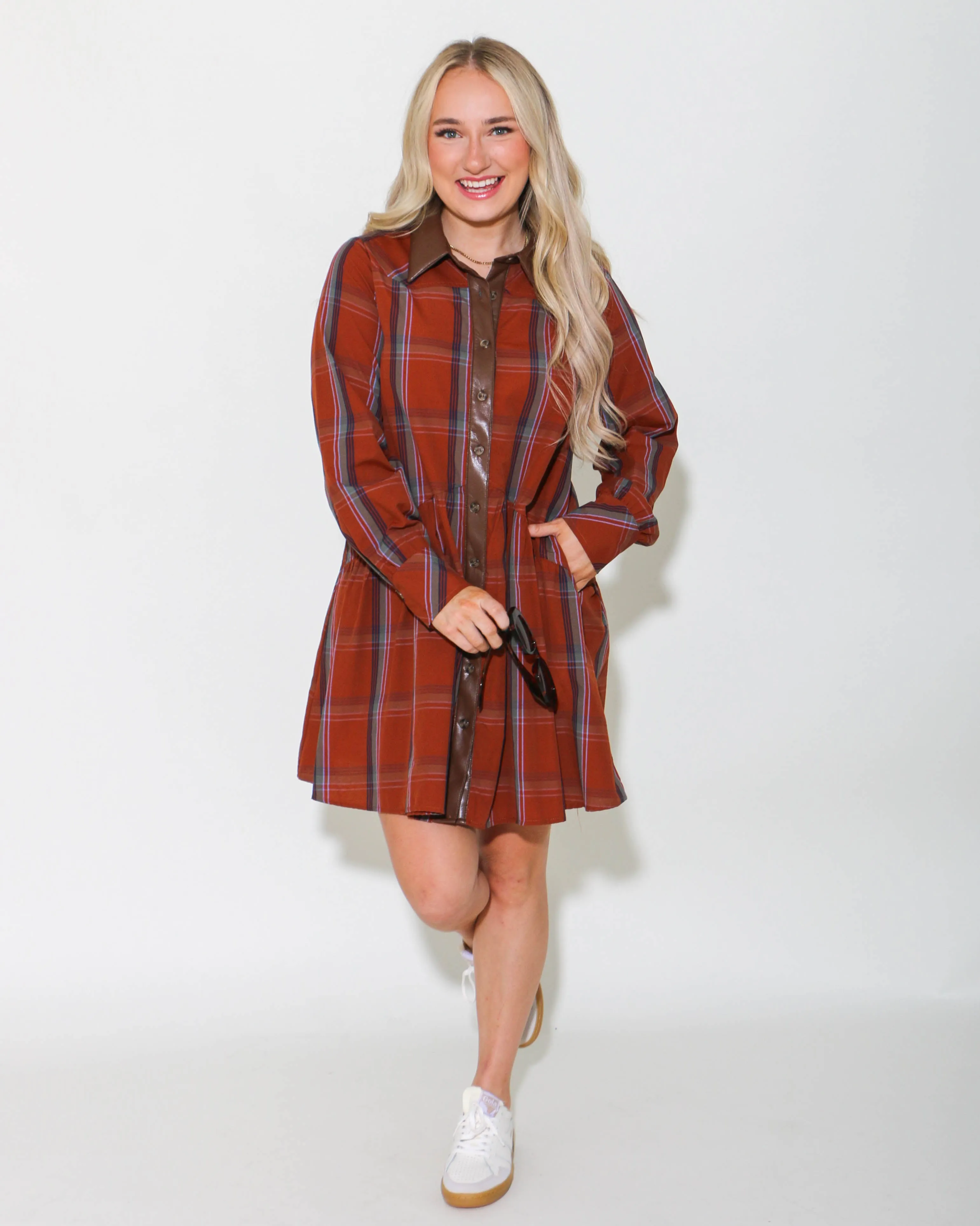THML Plaid Button Up Dress