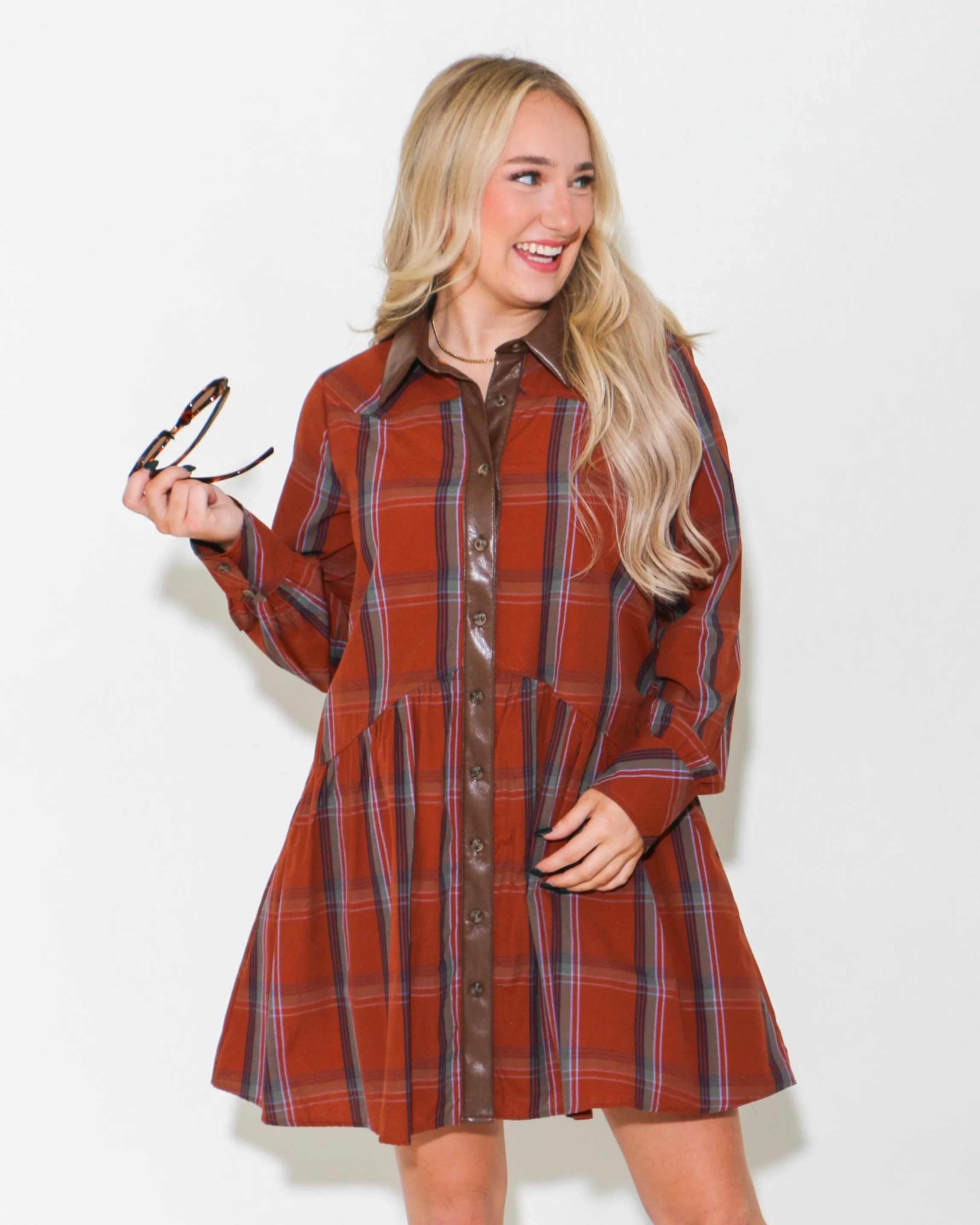 THML Plaid Button Up Dress