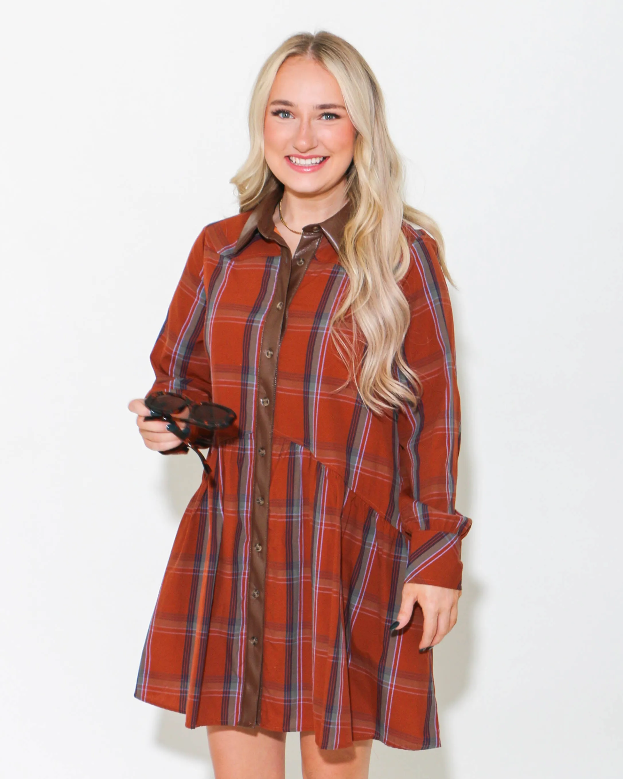 THML Plaid Button Up Dress