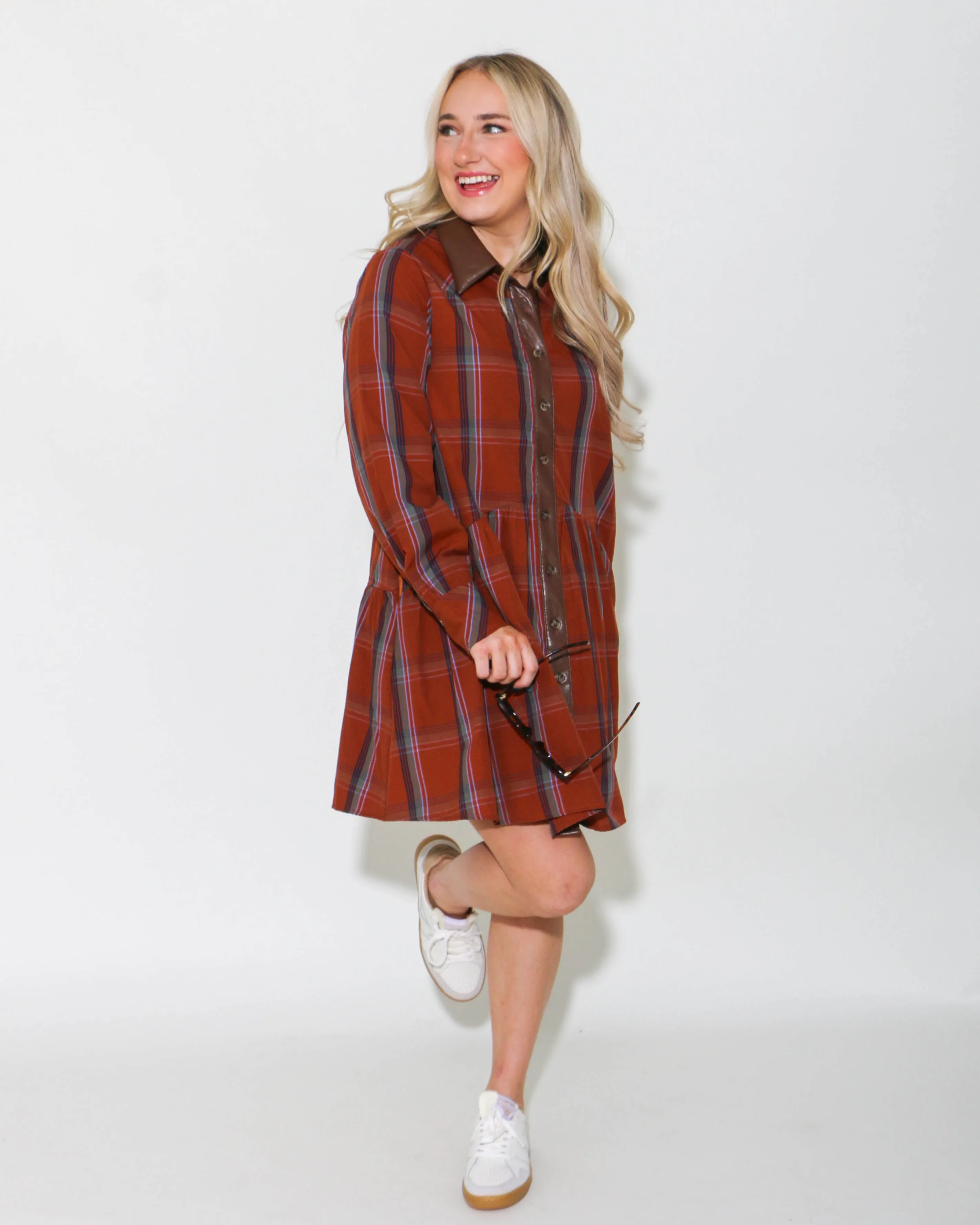 THML Plaid Button Up Dress