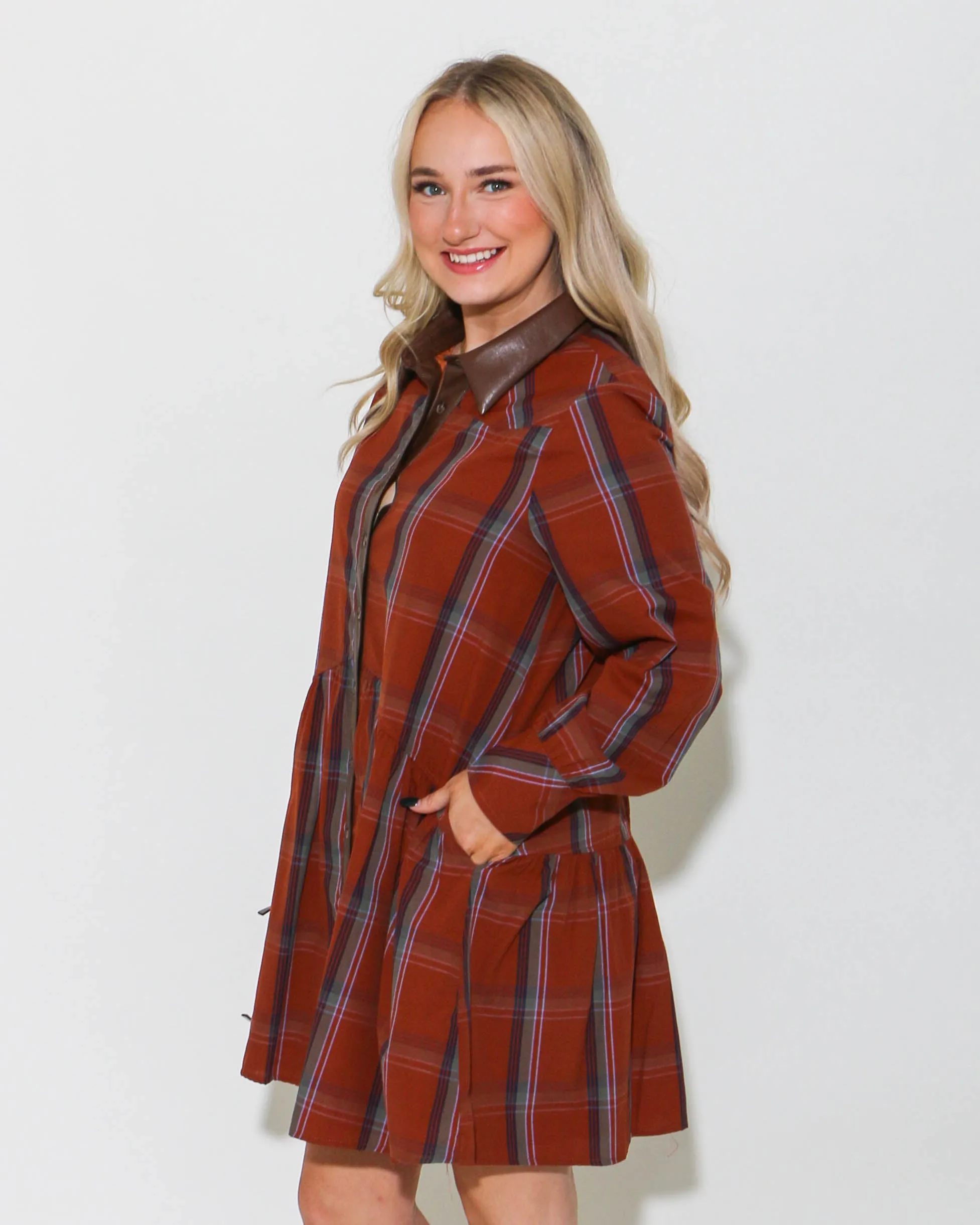 THML Plaid Button Up Dress
