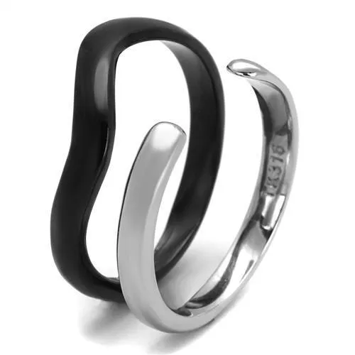 Two-Tone IP Black (Ion Plating) Stainless Steel Ring with No Stone for Women Style TK2618