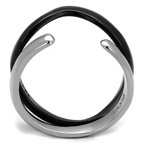 Two-Tone IP Black (Ion Plating) Stainless Steel Ring with No Stone for Women Style TK2618