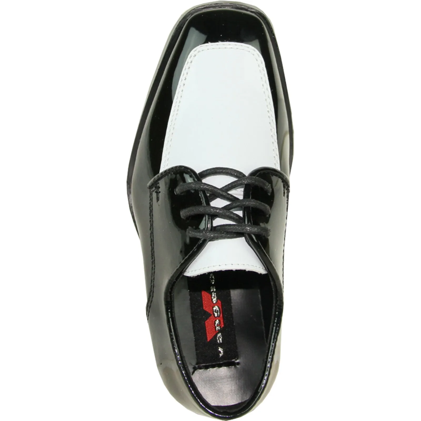 VANGELO Boy TUX-3KID Dress Shoe Formal Tuxedo for Prom & Wedding Black/White Patent Two Tone