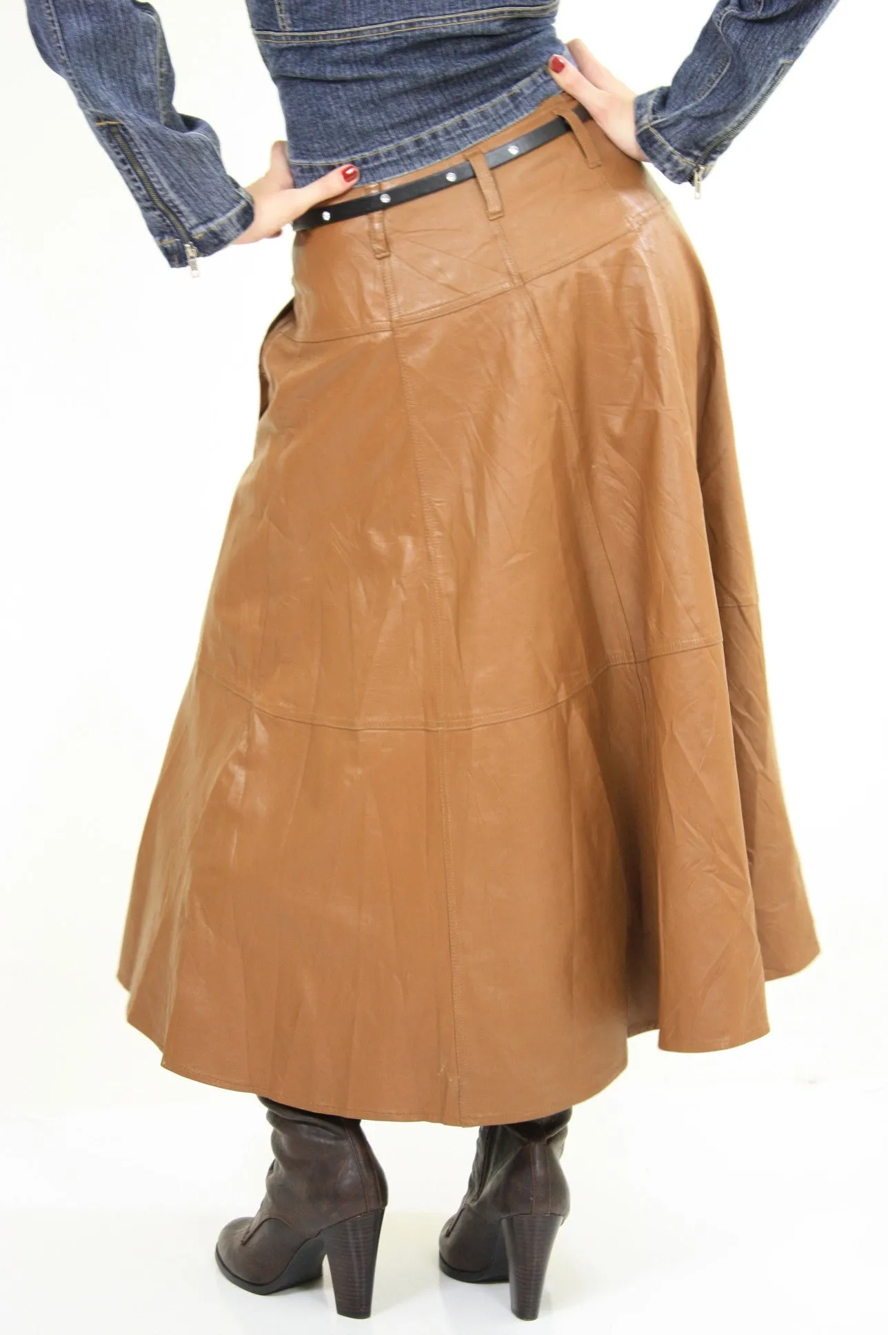 Vintage Maxi Leather Skirt Southwestern Boho
