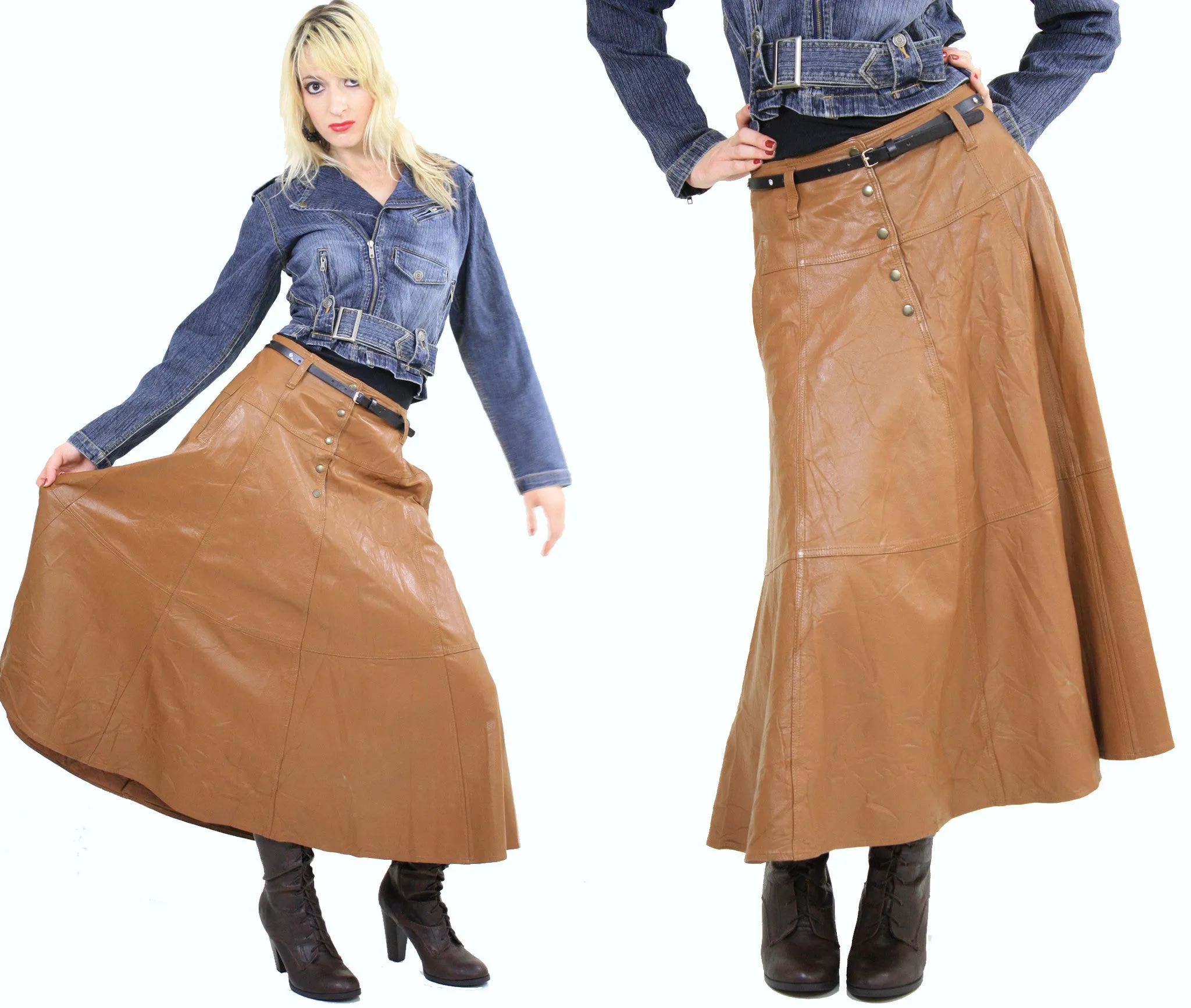 Vintage Maxi Leather Skirt Southwestern Boho
