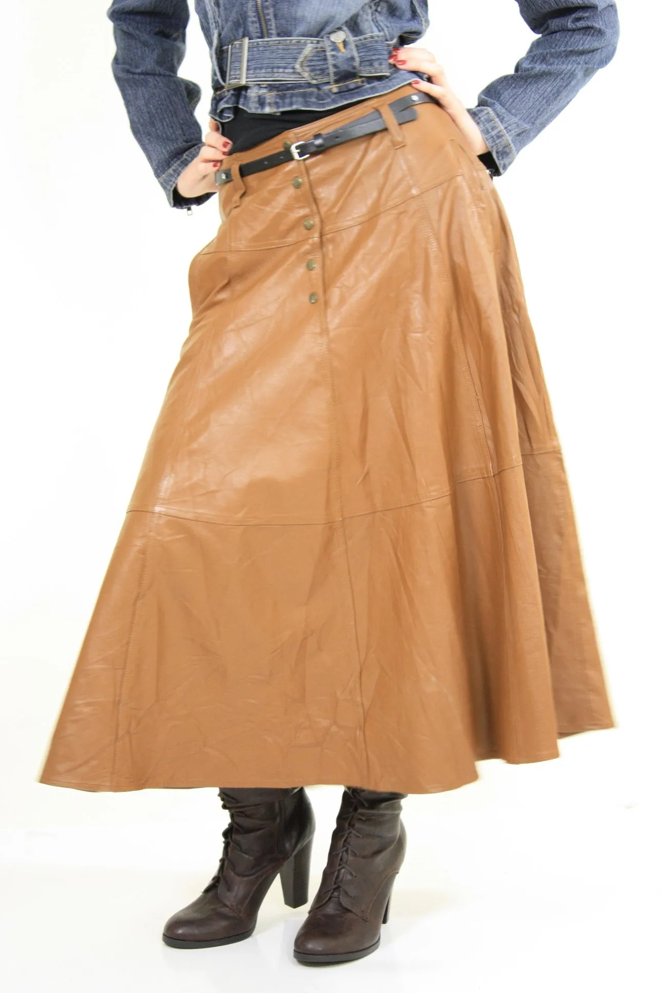 Vintage Maxi Leather Skirt Southwestern Boho