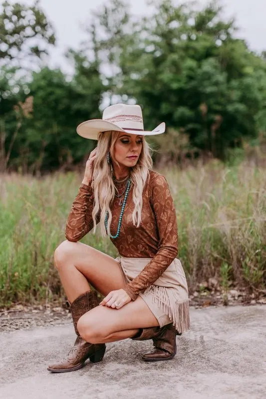 Western Cowboy Long Sleeve Mesh Top