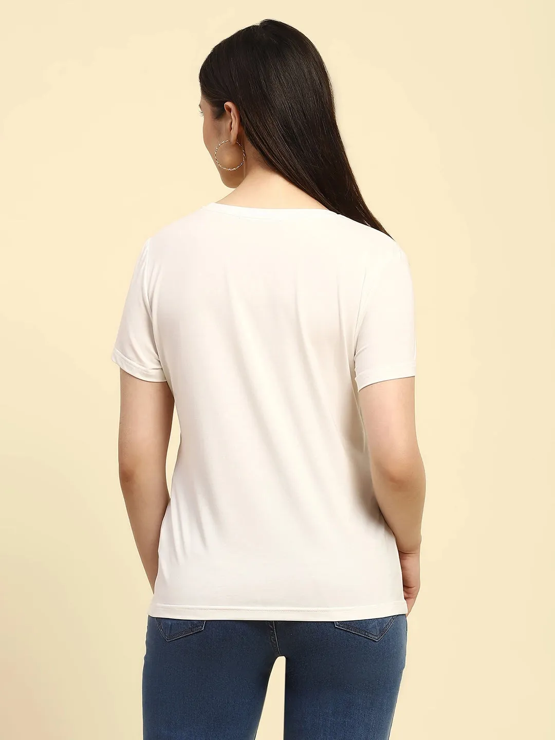 White 3D Embroidered Modal Blend Relaxed Fit Top