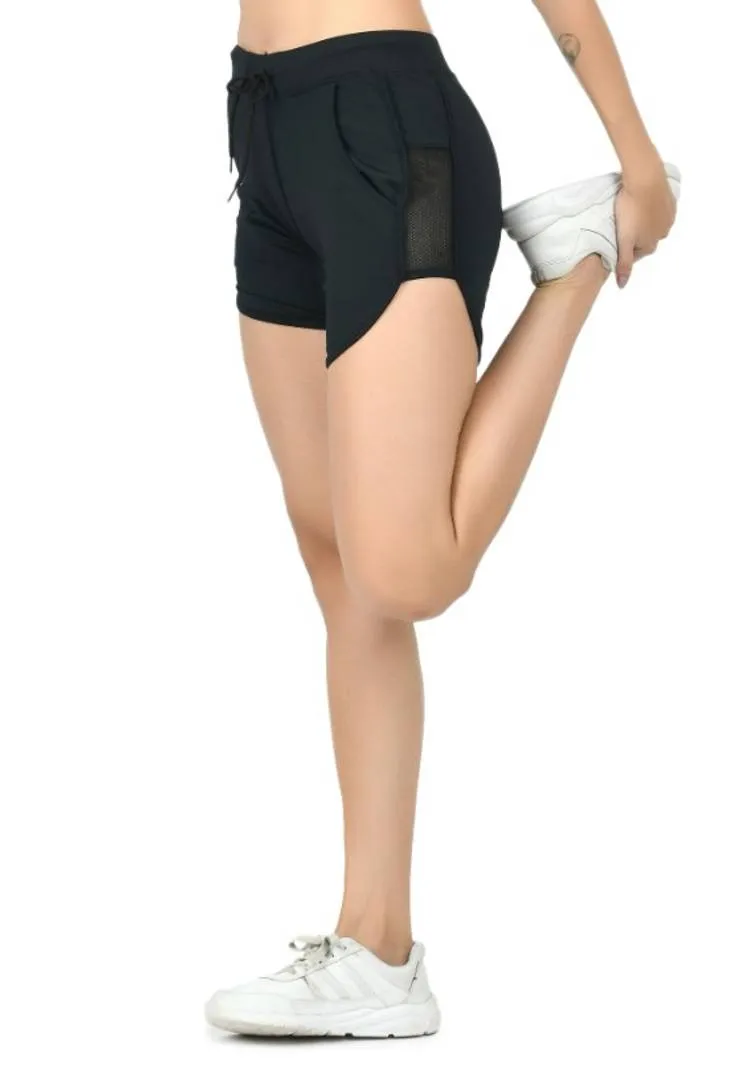 Women Dry-Fit Black Hot Pants Shorts