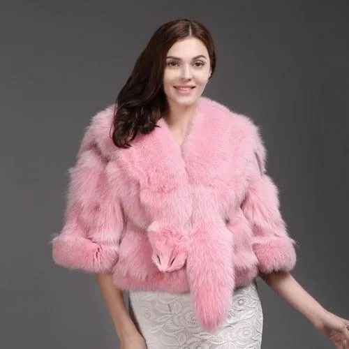Women Genuine Real Fox Fur Coat 100% Natural Fox Fur Short Winter Jacket Warm Soft Fashion Real Fox Fur Pashmina Overcoat