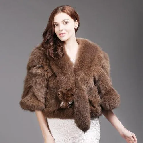 Women Genuine Real Fox Fur Coat 100% Natural Fox Fur Short Winter Jacket Warm Soft Fashion Real Fox Fur Pashmina Overcoat