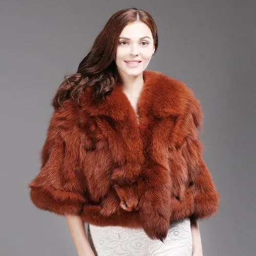 Women Genuine Real Fox Fur Coat 100% Natural Fox Fur Short Winter Jacket Warm Soft Fashion Real Fox Fur Pashmina Overcoat
