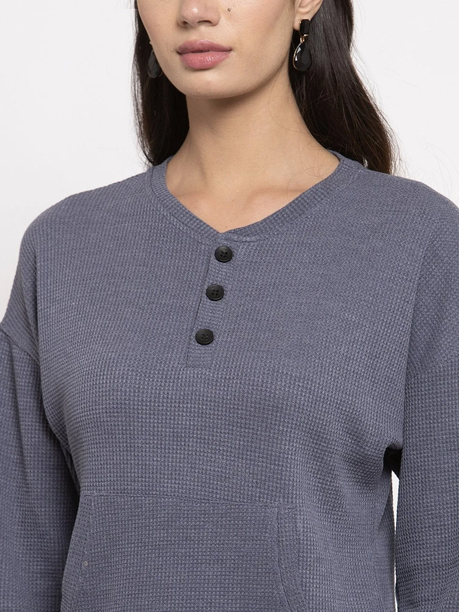Women Solid Full Sleve V- Neck Top