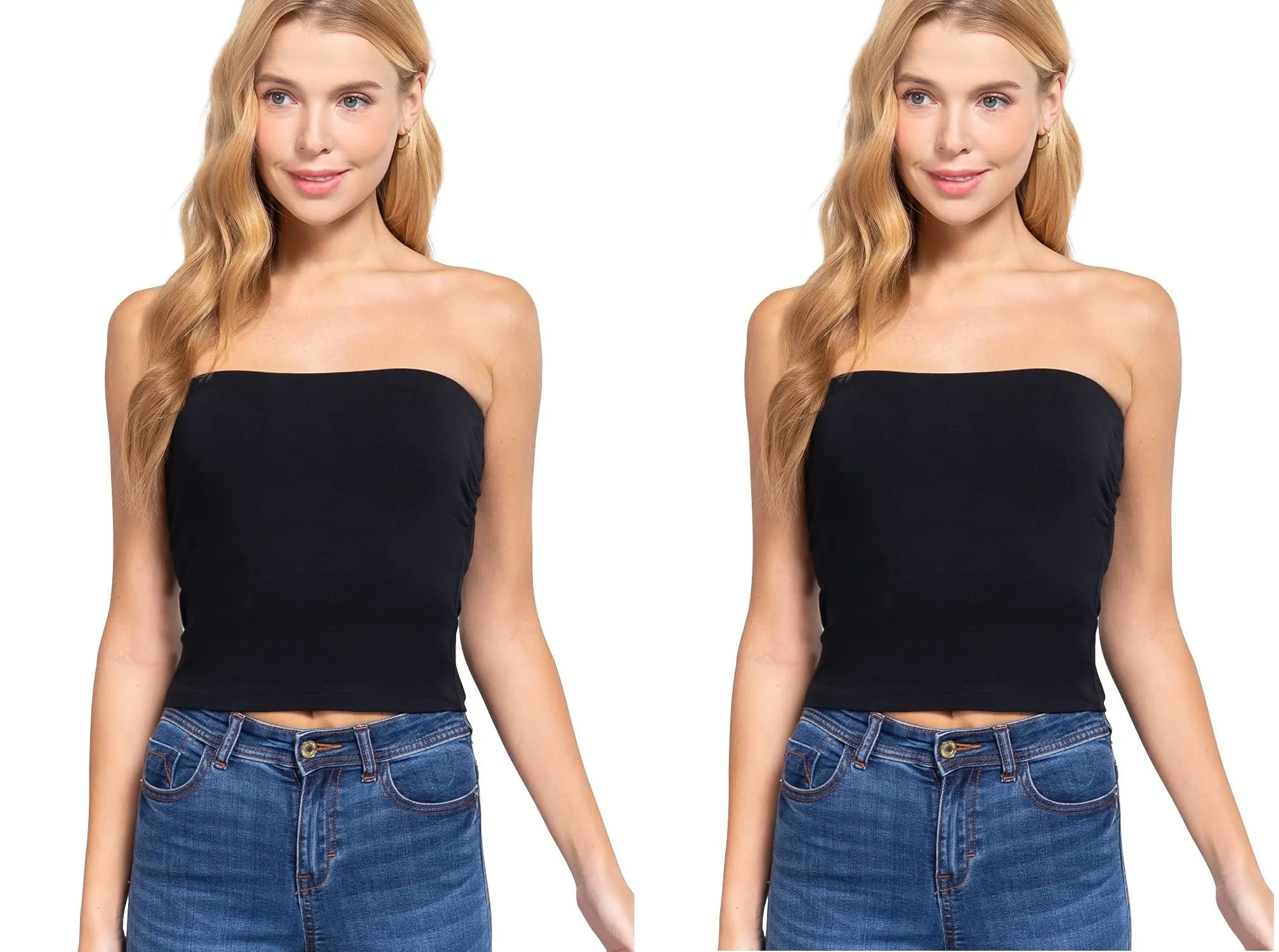 Womens-Basic Bandeau Elastic Cotton Jersey Tube Top