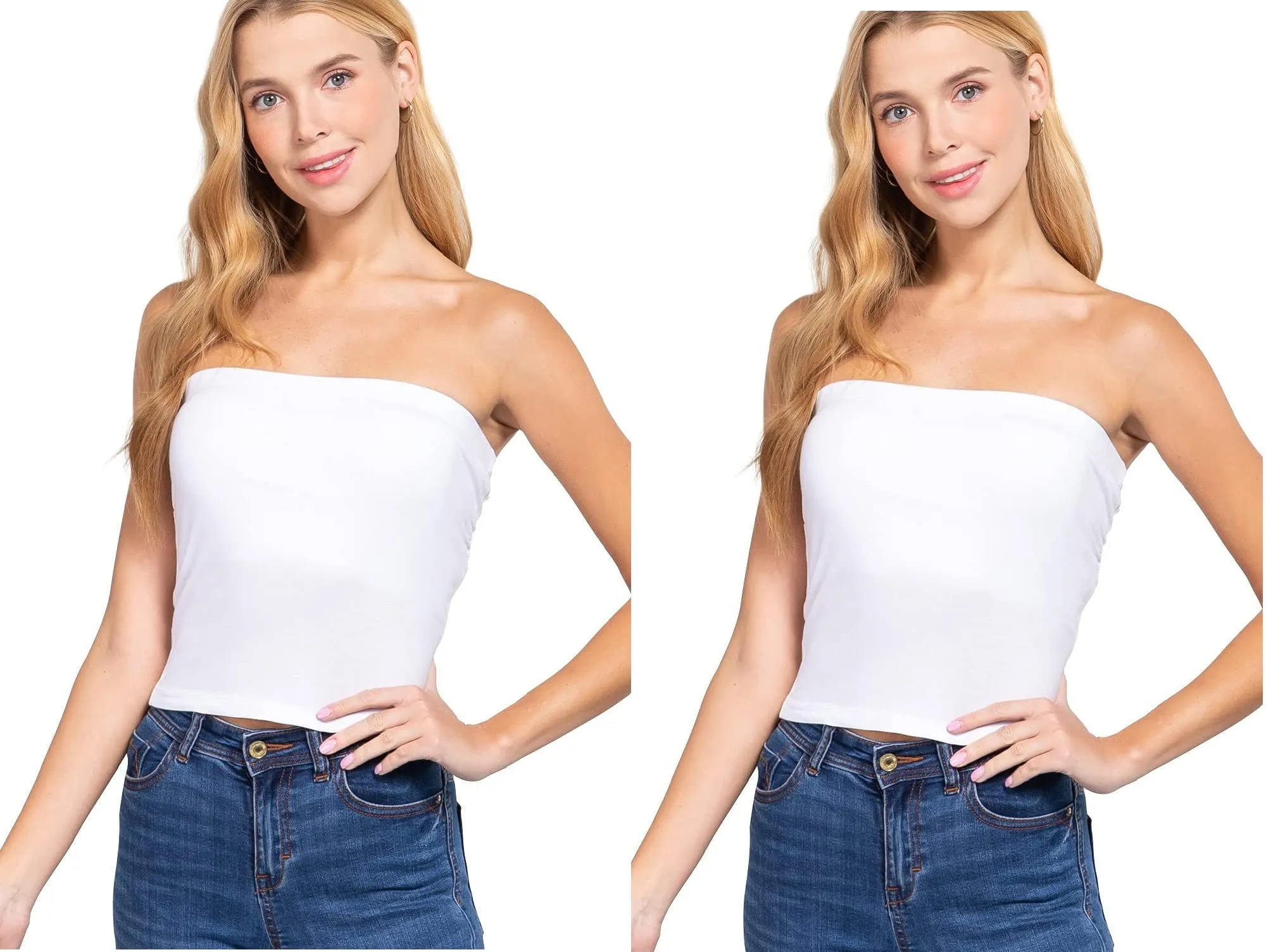 Womens-Basic Bandeau Elastic Cotton Jersey Tube Top