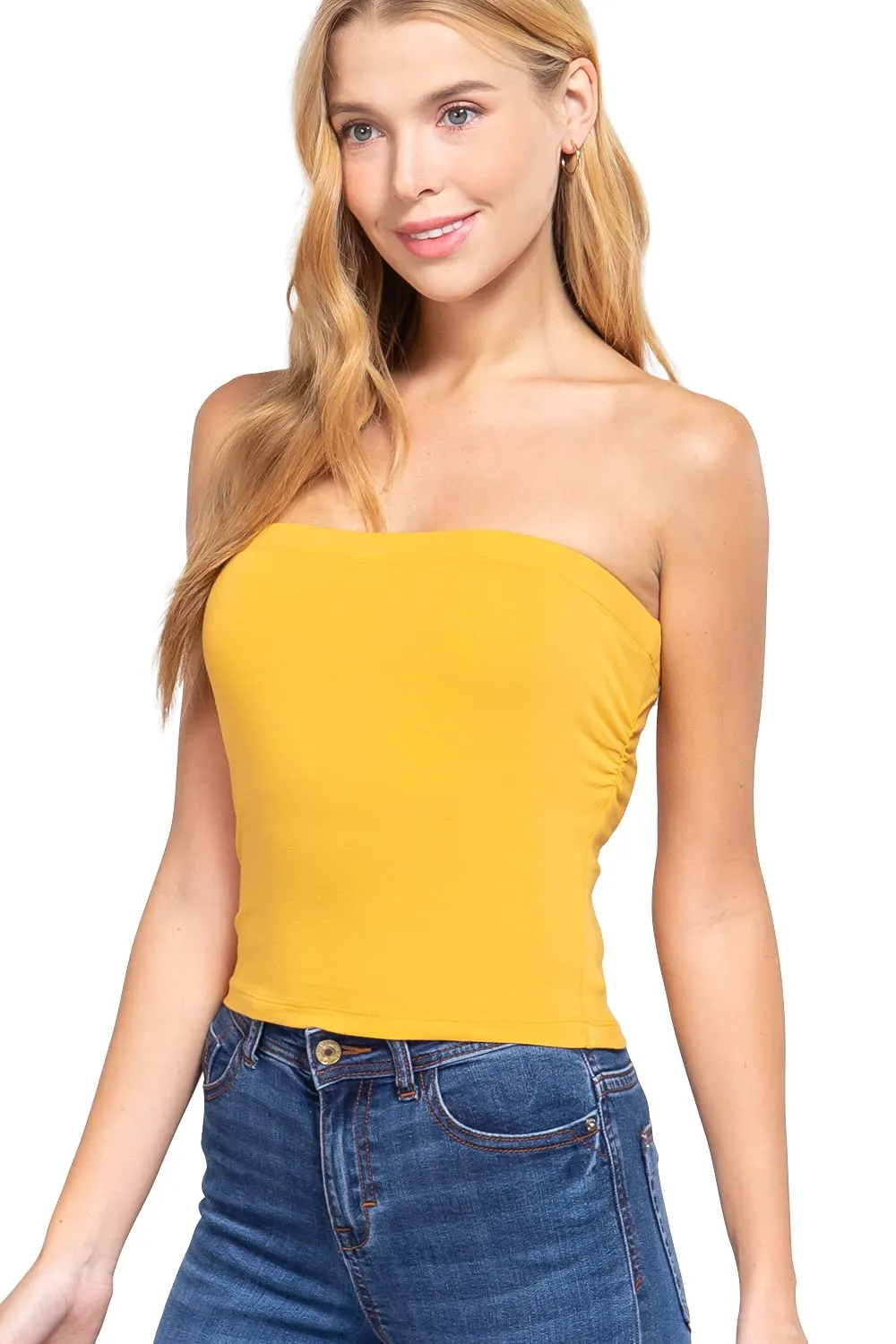 Womens-Basic Bandeau Elastic Cotton Jersey Tube Top