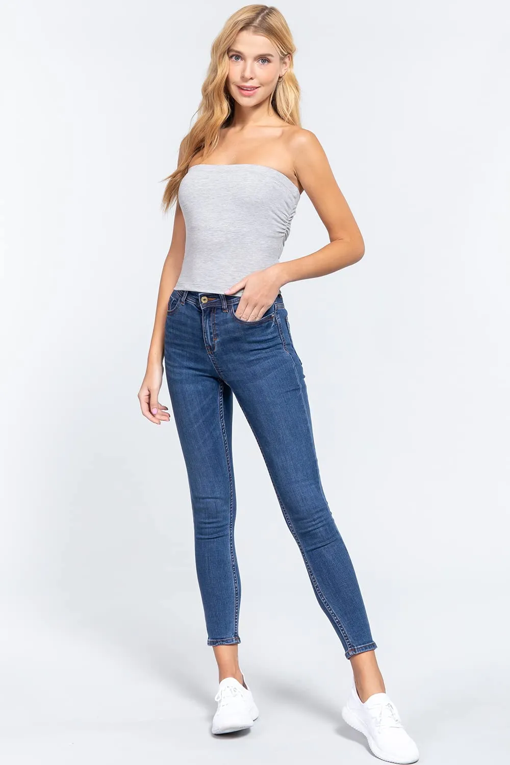 Womens-Basic Bandeau Elastic Cotton Jersey Tube Top