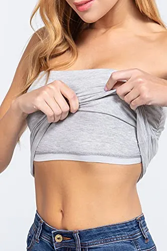 Womens-Basic Bandeau Elastic Cotton Jersey Tube Top