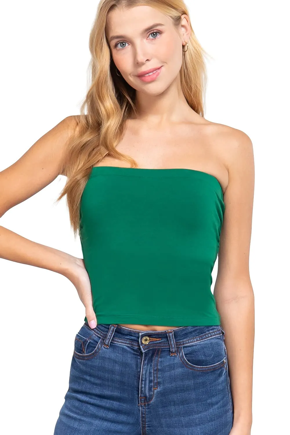 Womens-Basic Bandeau Elastic Cotton Jersey Tube Top