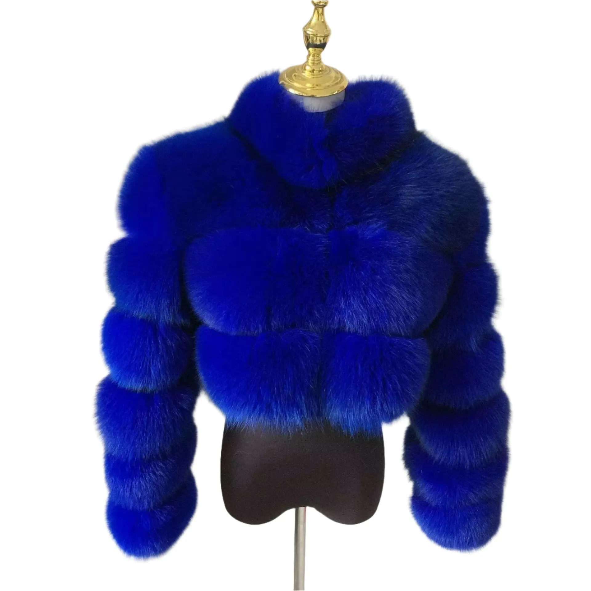Women's Genuine Fox Fur Cropped Jacket – Warm Winter Fashion with Stand Collar, 100% Natural Fox Fur