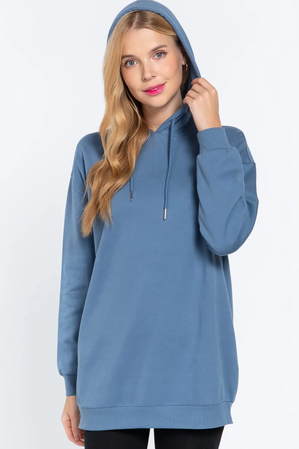 Women's Long Sleeve Inner Brushed Oversized Hoodie Tunic Top