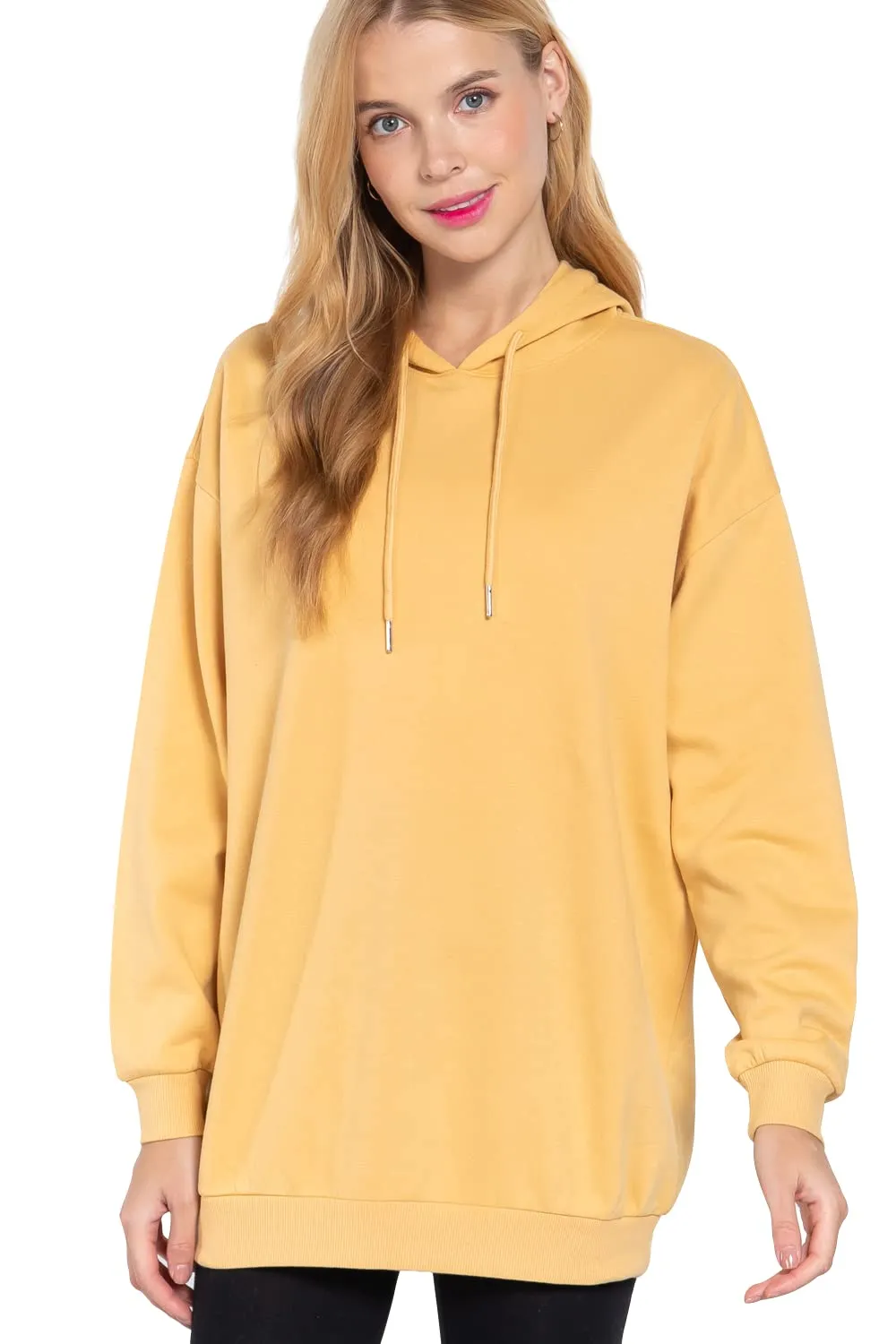 Women's Long Sleeve Inner Brushed Oversized Hoodie Tunic Top