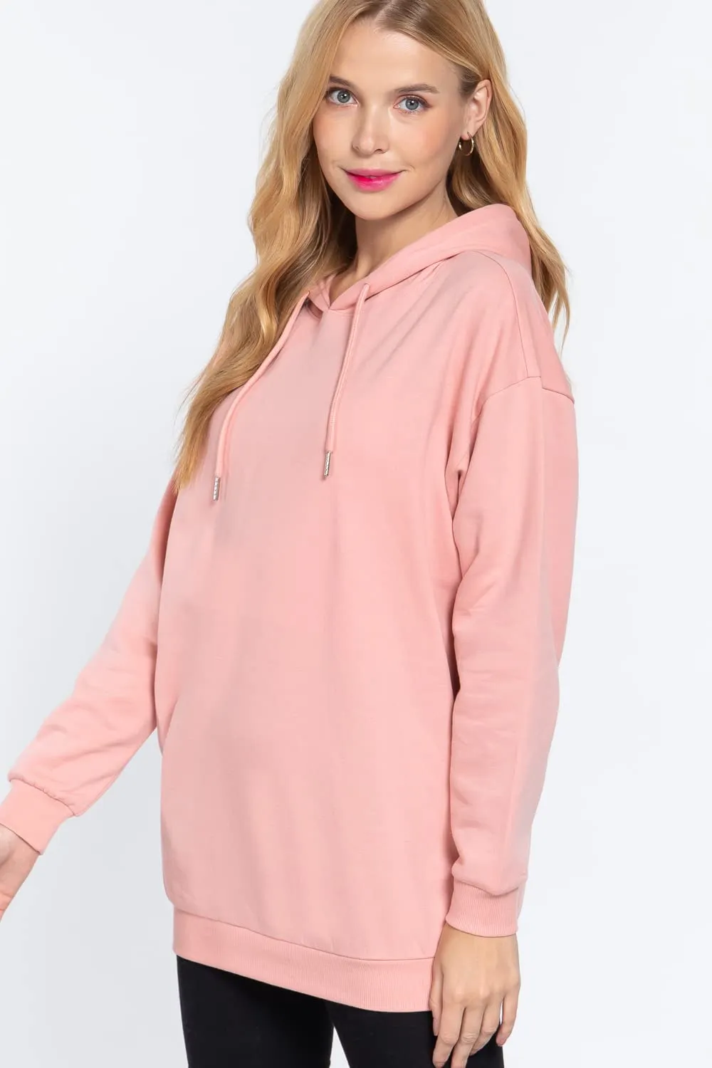 Women's Long Sleeve Inner Brushed Oversized Hoodie Tunic Top
