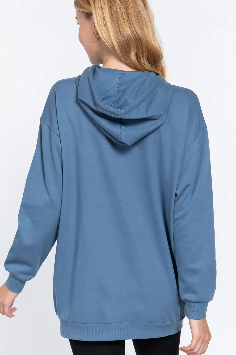 Women's Long Sleeve Inner Brushed Oversized Hoodie Tunic Top
