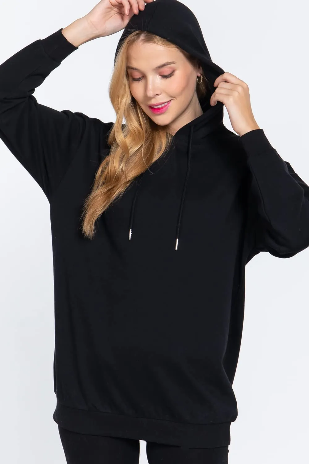 Women's Long Sleeve Inner Brushed Oversized Hoodie Tunic Top
