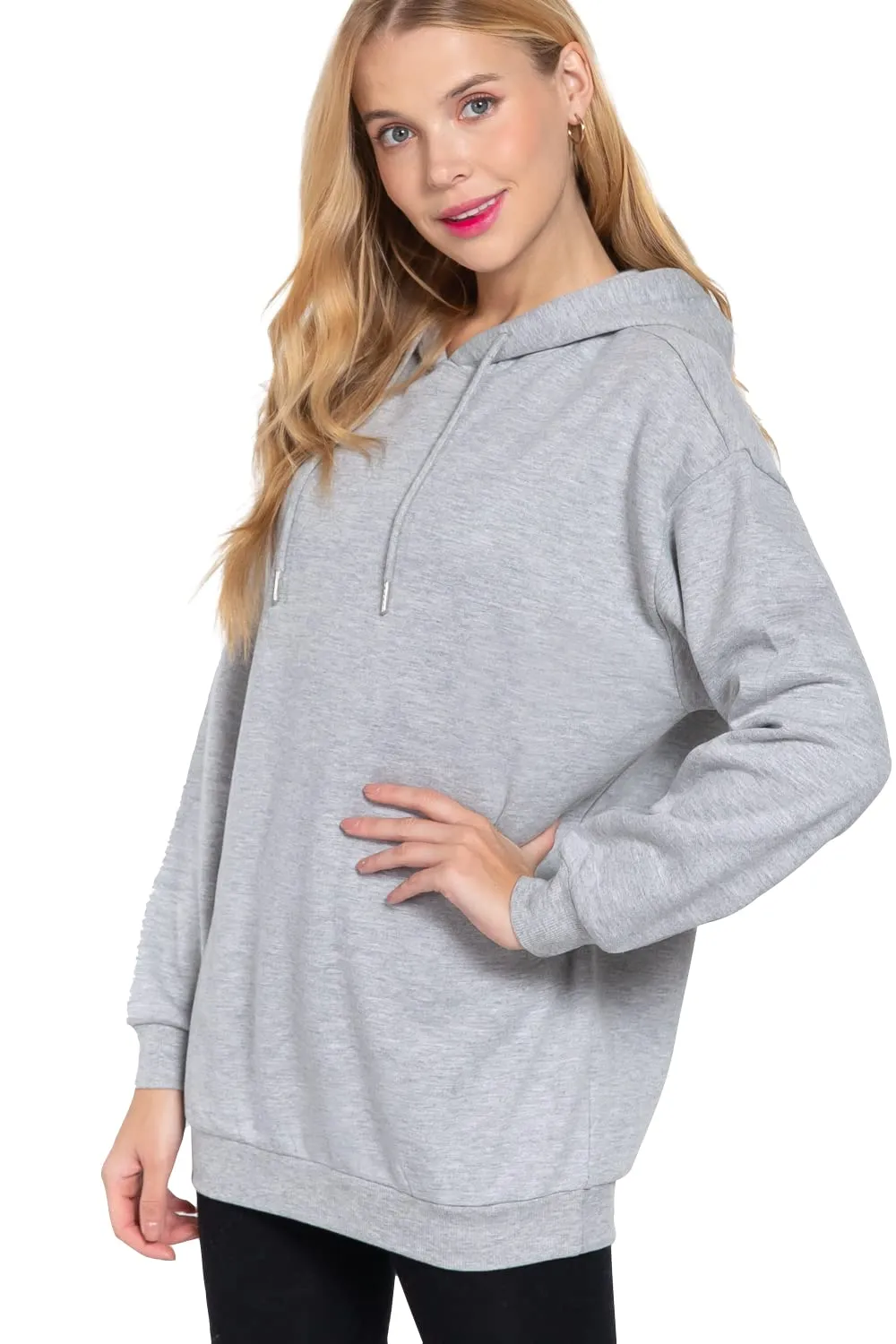 Women's Long Sleeve Inner Brushed Oversized Hoodie Tunic Top