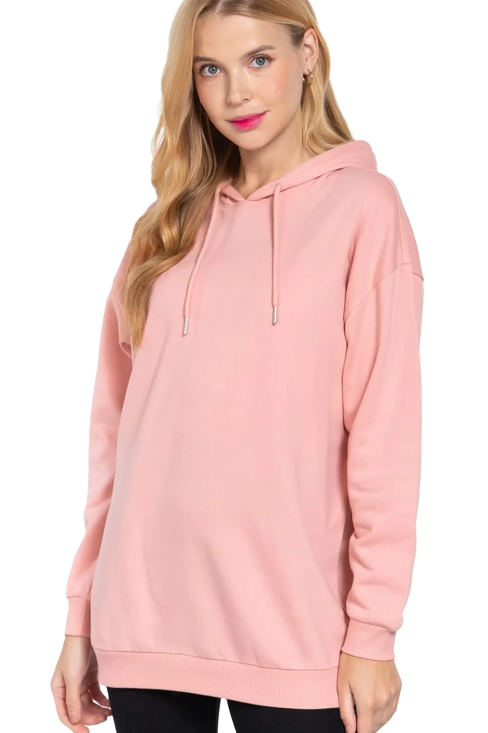 Women's Long Sleeve Inner Brushed Oversized Hoodie Tunic Top