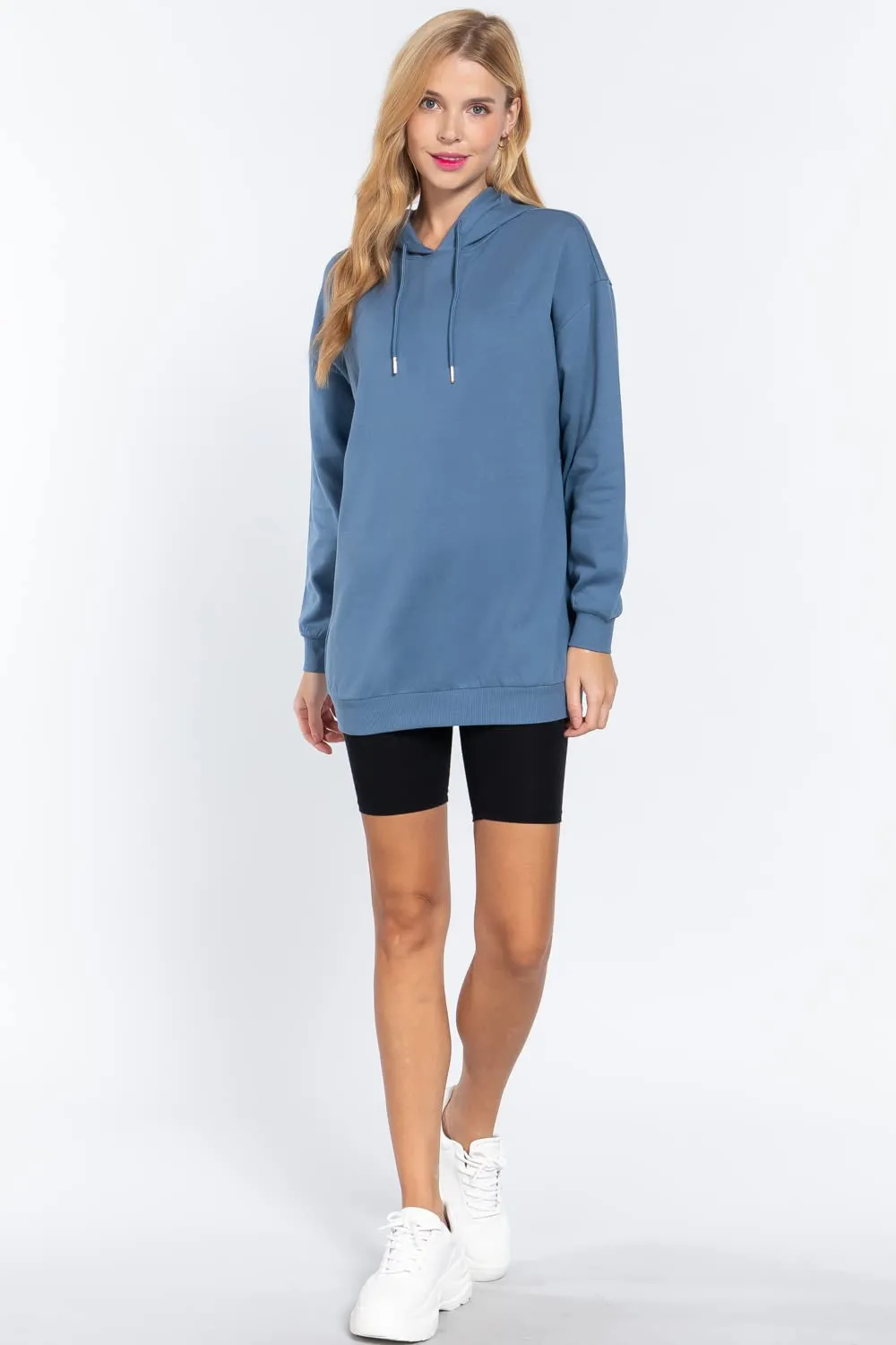Women's Long Sleeve Inner Brushed Oversized Hoodie Tunic Top