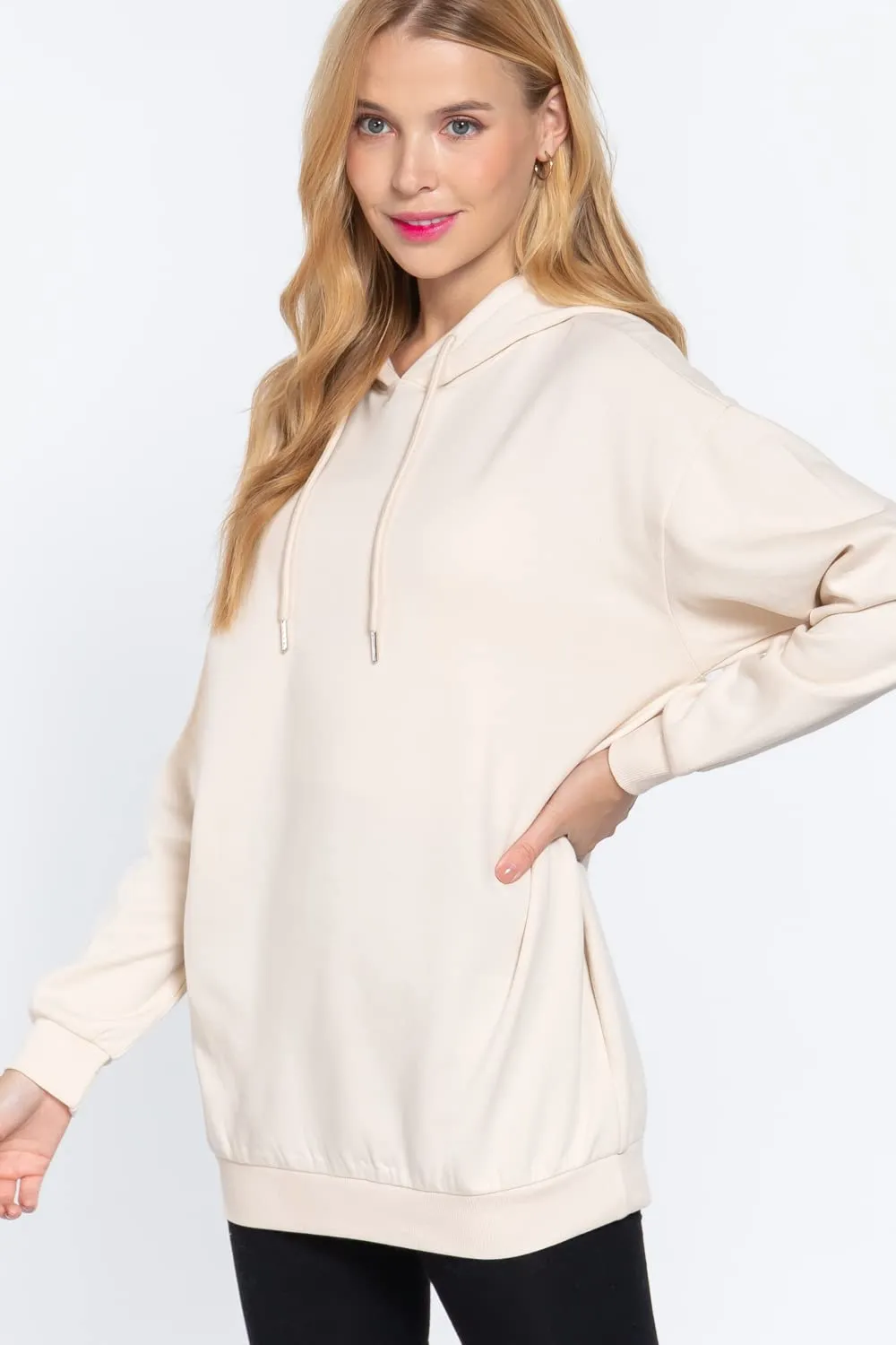 Women's Long Sleeve Inner Brushed Oversized Hoodie Tunic Top