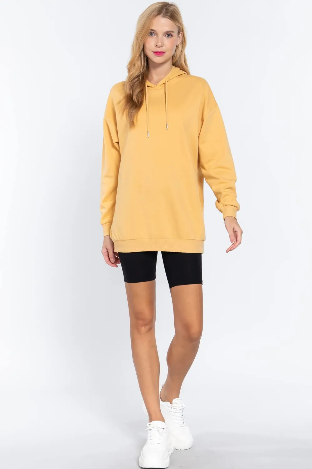Women's Long Sleeve Inner Brushed Oversized Hoodie Tunic Top