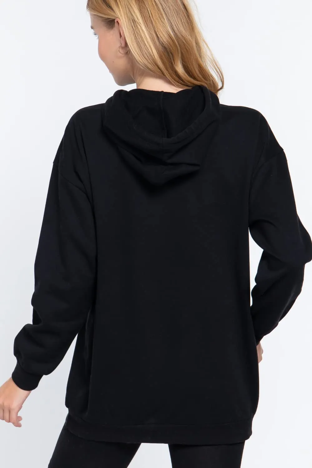 Women's Long Sleeve Inner Brushed Oversized Hoodie Tunic Top