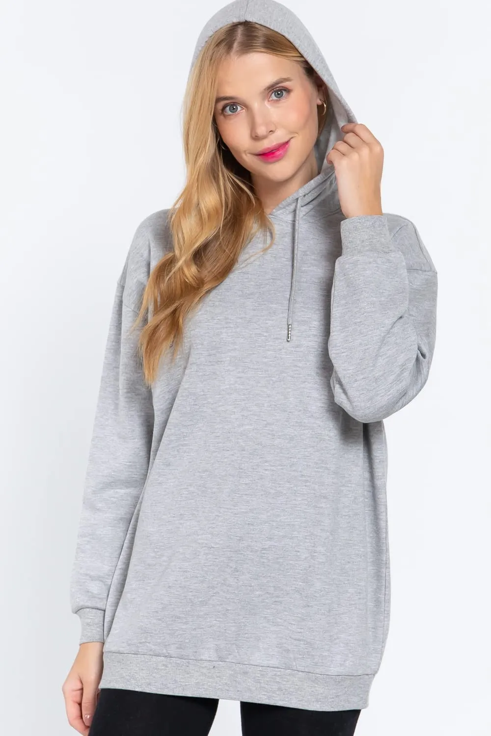Women's Long Sleeve Inner Brushed Oversized Hoodie Tunic Top