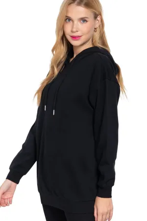Women's Long Sleeve Inner Brushed Oversized Hoodie Tunic Top