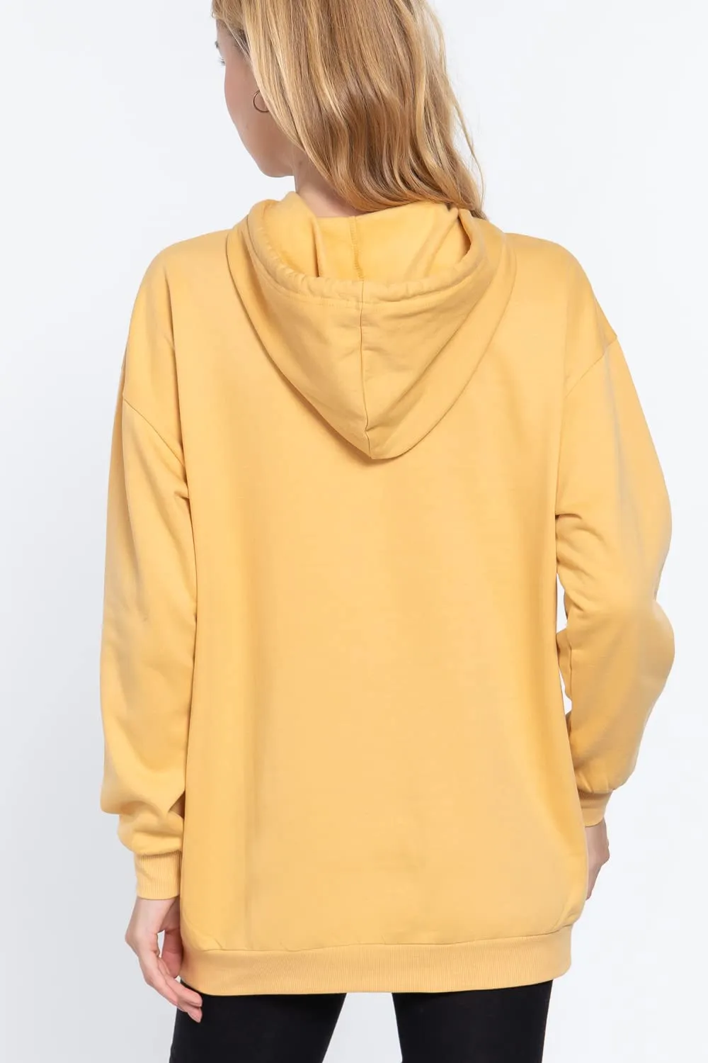 Women's Long Sleeve Inner Brushed Oversized Hoodie Tunic Top