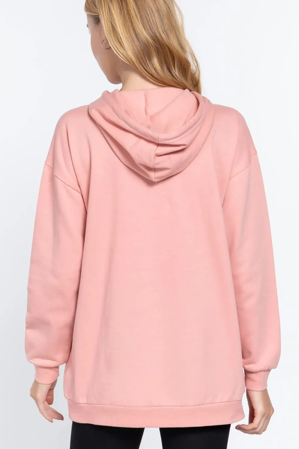 Women's Long Sleeve Inner Brushed Oversized Hoodie Tunic Top